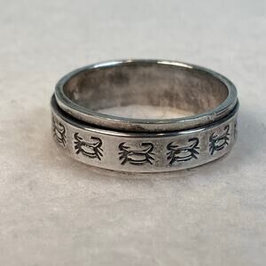 Sterling Silver 925 Spinner Fidget Band Ring Sz 13 Crabs Coastal Beach Sea